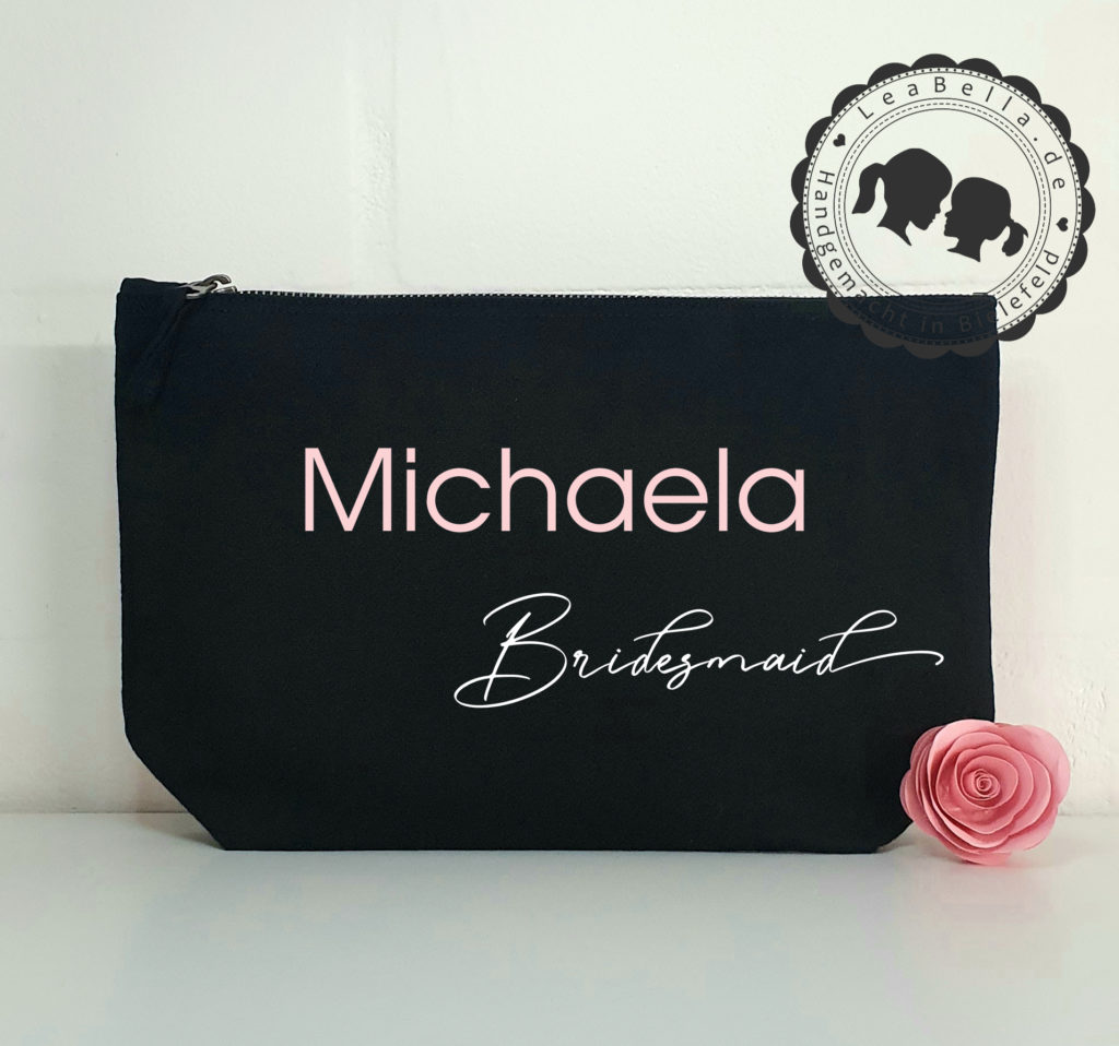 Kosmetiktasche für die Brautjungfer in schwarz mit roségold