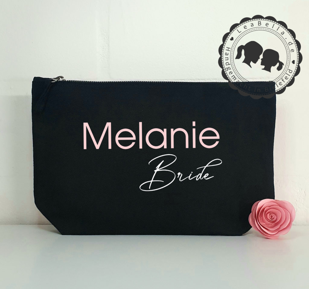 Kosmetiktasche für die Braut in schwarz mit roségold